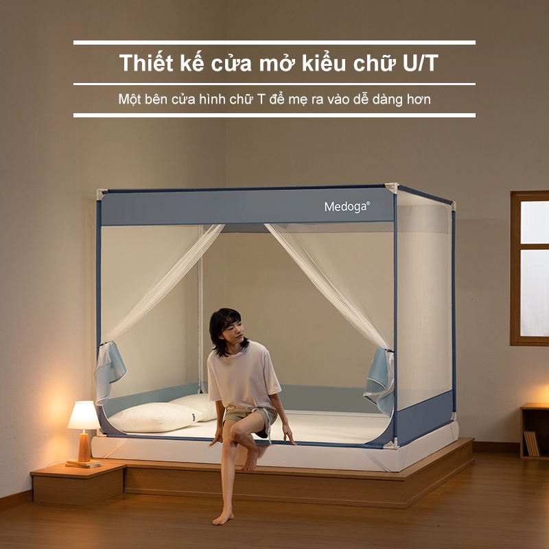 [Tiêu Chuẩn] Màn Chống Ngã Medoga - Đai Thun 3cm | Cửa chữ T và Cửa chữ U | Đáy Phủ Kín Lưới | Khung Vuông | Chống Muỗi | BigBuy360 - bigbuy360.vn