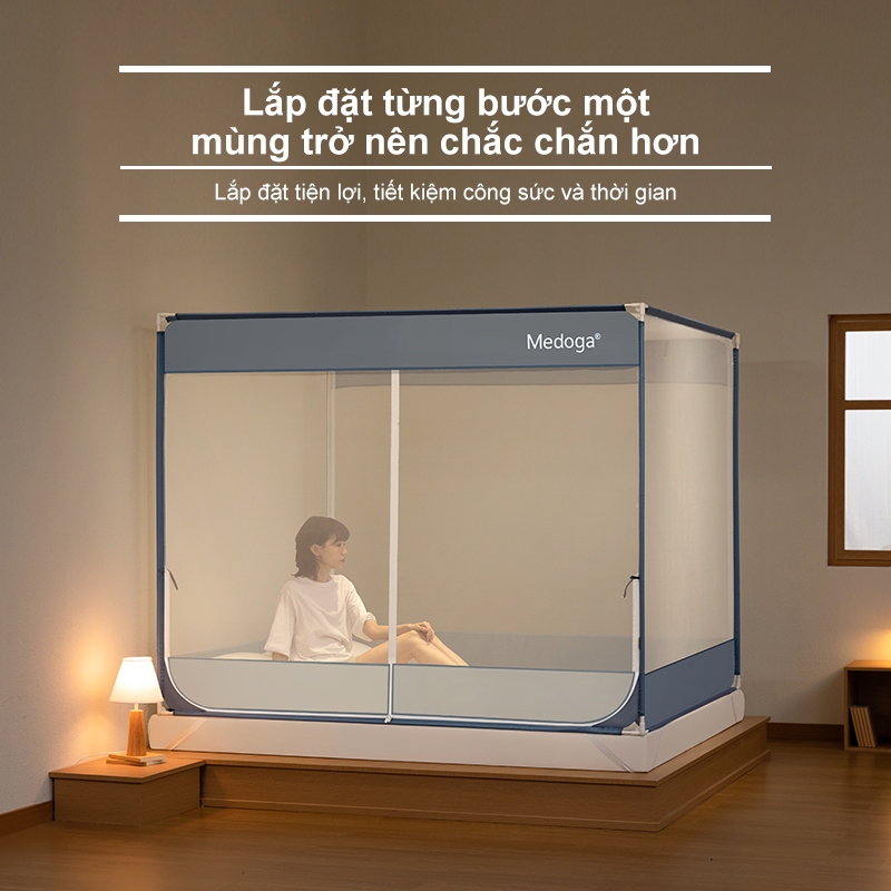 [Tiêu Chuẩn] Màn Chống Ngã Medoga - Đai Thun 3cm | Cửa chữ T và Cửa chữ U | Đáy Phủ Kín Lưới | Khung Vuông | Chống Muỗi | BigBuy360 - bigbuy360.vn