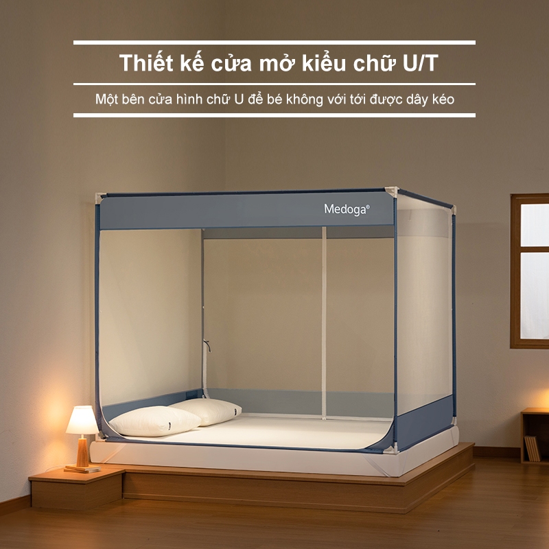 [Tiêu Chuẩn] Màn Chống Ngã Medoga - Đai Thun 3cm | Cửa chữ T và Cửa chữ U | Đáy Phủ Kín Lưới | Khung Vuông | Chống Muỗi | BigBuy360 - bigbuy360.vn