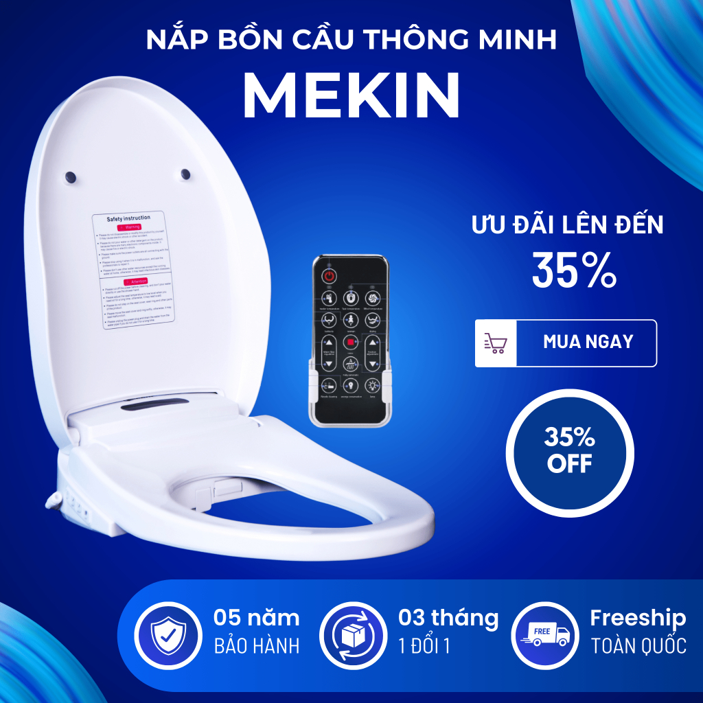  Nắp Bồn Cầu Thông Minh MEKIN Xịt Rửa Nước Ấm Làm Ấm Bệt Ngồi Hong Khô Gió Ấm Điều Khiển Thông Minh 