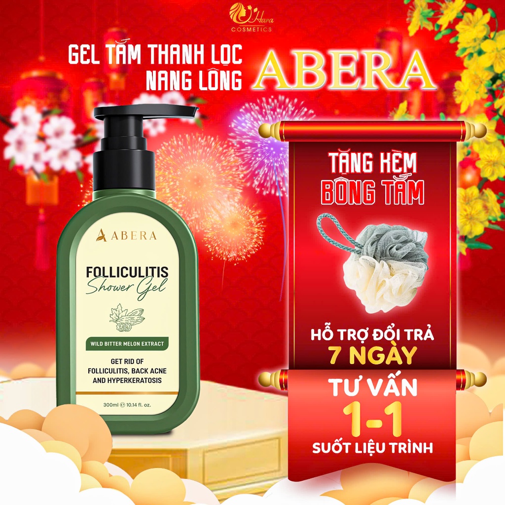 Gel Tắm Abera Giảm Viêm Nang Lông - Sữa Tắm Abera Giảm Dày Sừng, Dưỡng Sáng Da, Cấp Ẩm Dịu Nhẹ 300ml