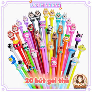 Set 20 bút gel mực Tím/Xanh/Đen đầu thú Noel, Capybara, Labubu dành cho bé, quà tặng ý nghĩa (set 20 bút tặng túi zip)