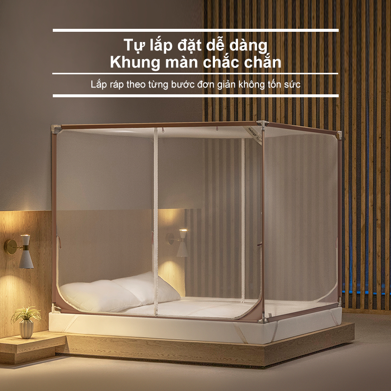 [Tối giản] Mùng Chống Ngã Medoga - Mùng Khung Vuông | 2 Cửa Chữ T | Đai Thun 3cm | Chống Muỗi | Chắn Giường | Chống Ngã