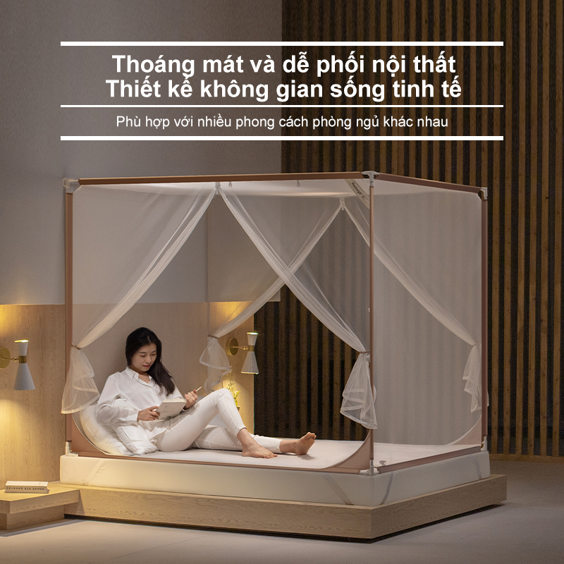 [Tối giản] Mùng Chống Ngã Medoga - Mùng Khung Vuông | 2 Cửa Chữ T | Đai Thun 3cm | Chống Muỗi | Chắn Giường | Chống Ngã | BigBuy360 - bigbuy360.vn