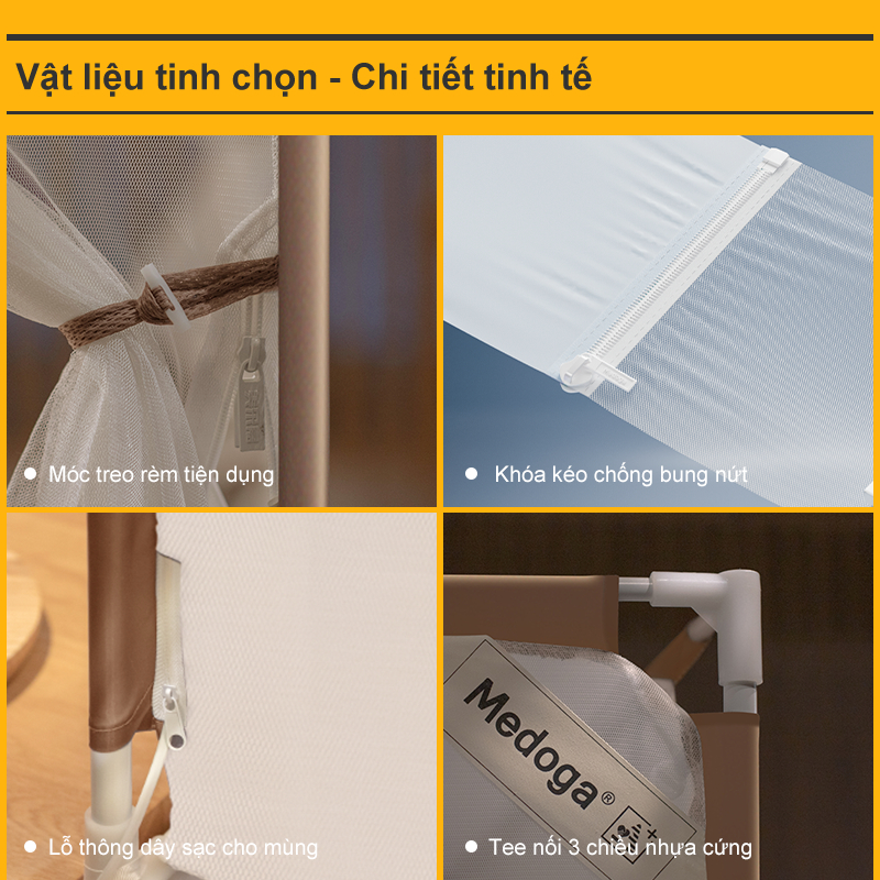 [Tối giản] Mùng Chống Ngã Medoga - Mùng Khung Vuông | 2 Cửa Chữ T | Đai Thun 3cm | Chống Muỗi | Chắn Giường | Chống Ngã | BigBuy360 - bigbuy360.vn