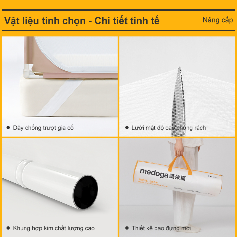 [Tối giản] Mùng Chống Ngã Medoga - Mùng Khung Vuông | 2 Cửa Chữ T | Đai Thun 3cm | Chống Muỗi | Chắn Giường | Chống Ngã | BigBuy360 - bigbuy360.vn
