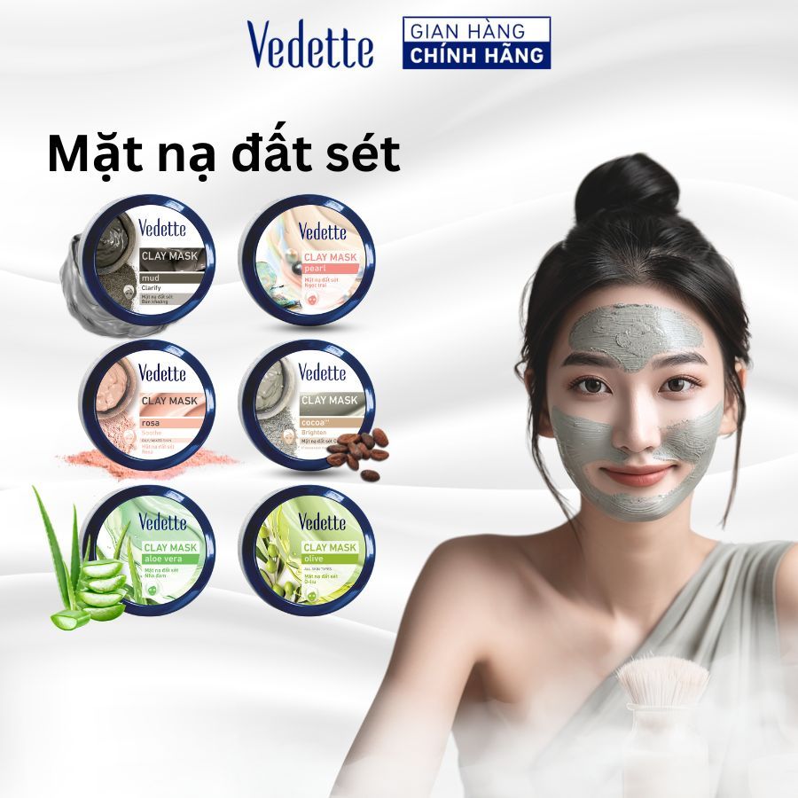 Mặt nạ đất sét Vedette 145g hút dầu thừa, chất bẩn từ sâu trong lỗ chân lông. Dành cho mọi loại da.