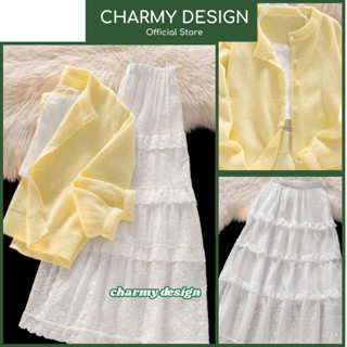 Set Áo Váy Nữ Sachi Cúc Đính Nơ Phối Chân Váy Trắng Tiểu Thư ,Set Đồ Nữ Chất Len Phối Chân Váy Vải Thô Dày Dặn Charmy