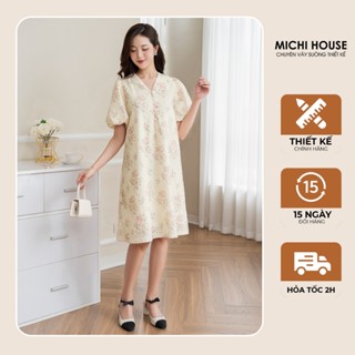 Đầm Suông Hoa MICHI House Váy Xuông Dự Tiệc Vintage Cổ V Dáng Dài Đến Gối Bigsize V748