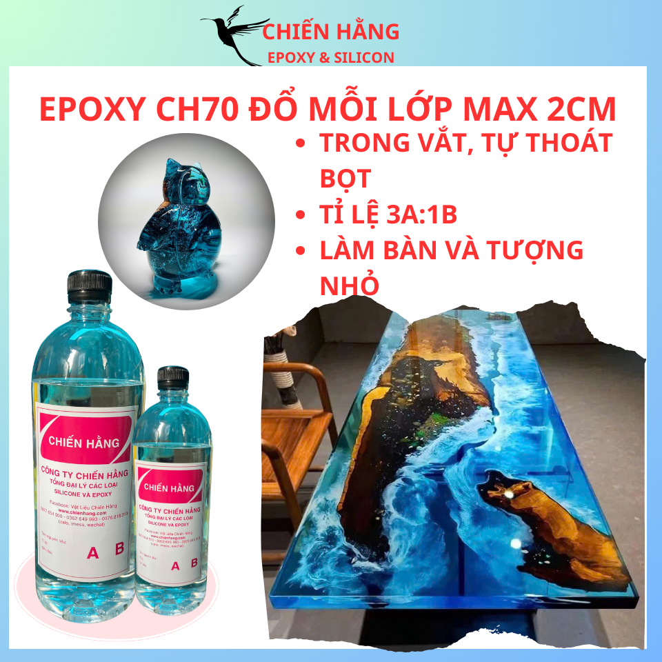 Keo epoxy resin trong suốt làm bàn gỗ CH70