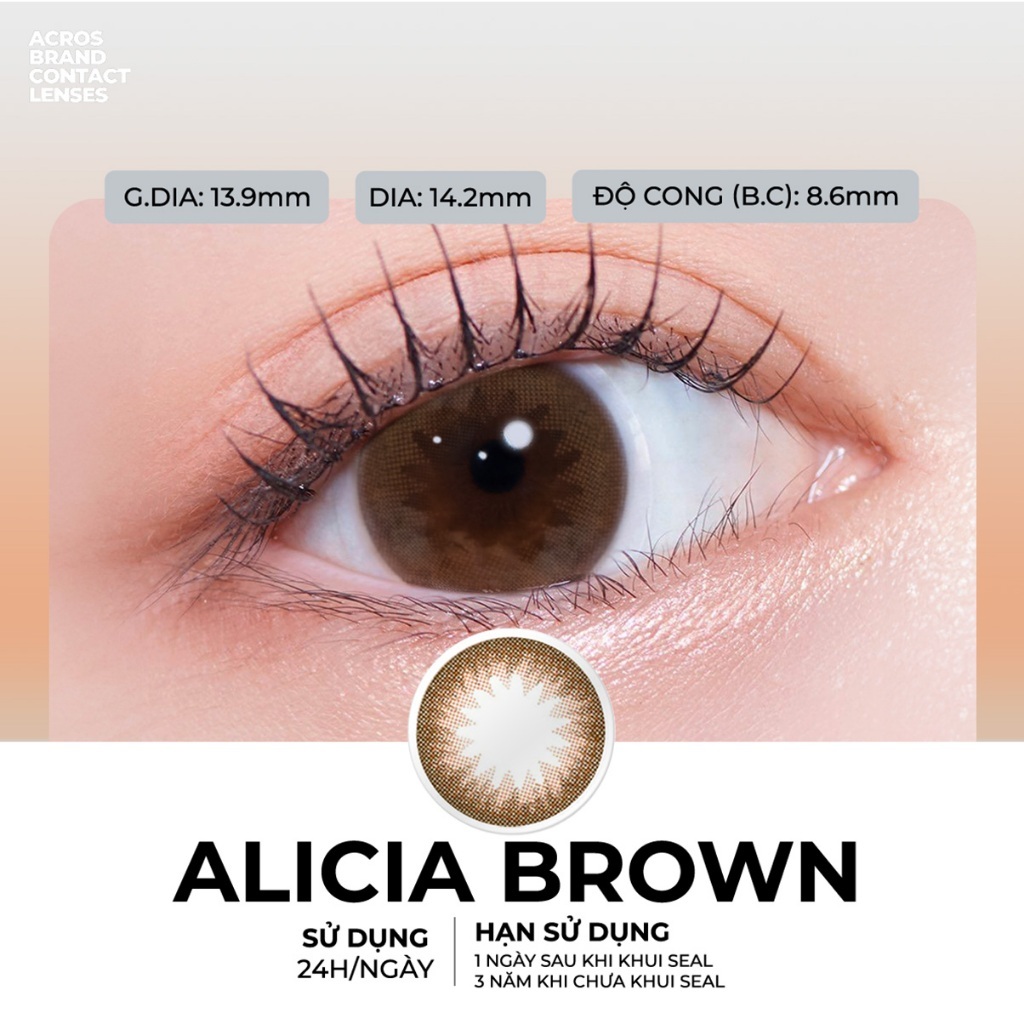 Combo 10 chiếc - Kính áp tròng ACROS BRAND CONTACT LENSES - Màu nâu lá phong Clalen Alicia Brown - L