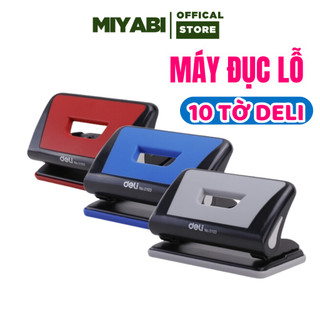 Máy đục lỗ 10 tờ deli, 3 màu xanh dương, đỏ, ghi xám - 1 cái e0103 dùng cho văn phòng giá rẻ