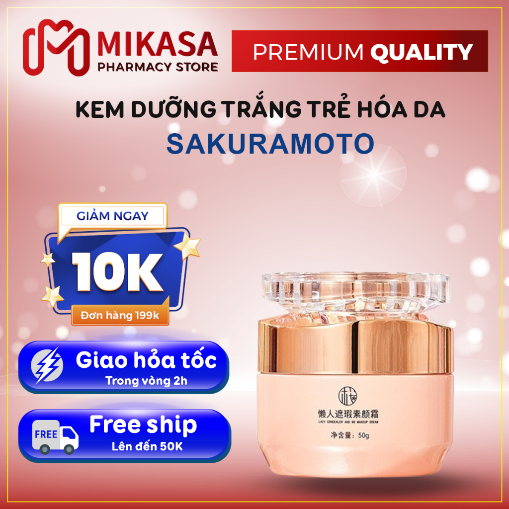 Kem Lười Trắng Da Mờ Nám SAKURAMOTO - Kem Lười Hoa Hồng 3IN1 Dưỡng Trắng, Mờ Nám, Che Khuyết Điểm, Nâng Tông, Chống