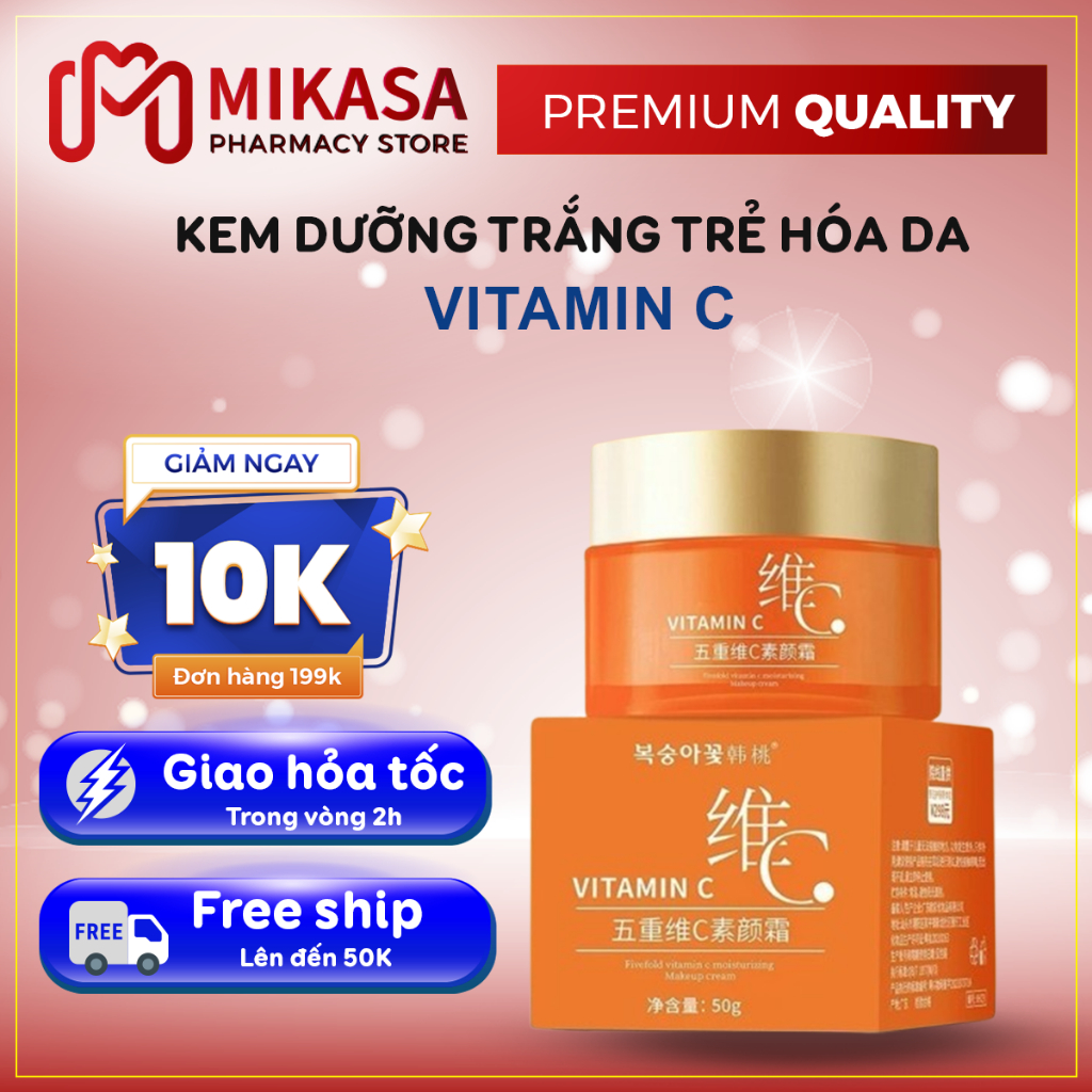 Kem Dưỡng Da Vitamin C - Kem Lười Vitamin C Dưỡng Trắng Da, Nâng Tông, Đều Màu, Trẻ Hóa Da, Chống Nắng SPF 30 PA+++