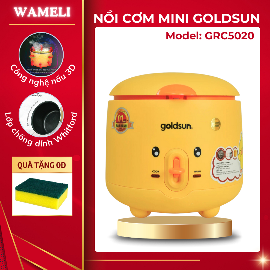 Nồi cơm điện Goldsun GRC5020 1L, lòng nồi chống dính, nấu cơm ngon, giữ ấm tốt, tiết kiệm điện