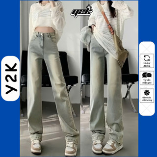 (ĐỨNG NẤM LÙN) Quần Ống Đứng Nữ m50 Jean Cho Nấm Lùn 9 Tấc 90cm Lưng Cao Bò Rin Jeans Y2K