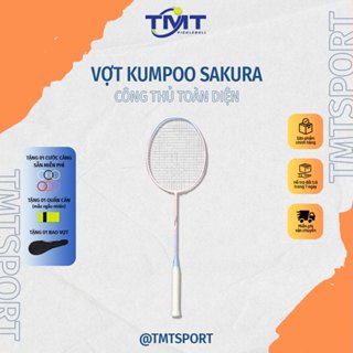 Vợt cầu lông Kumpoo Sakura 4U, 5U màu trắng hồng hàng chính hãng - Tặng cước, quấn cán và bao vợt