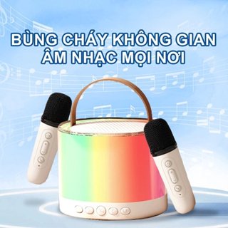 Loa Bluetooth Mini Không Dây Hỗ Trợ nghe Nhạc Hát Karaoke Có kèm 2 Mic Hát - chất lượng âm thanh rõ ràng đèn LED 16 màu