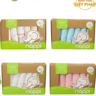 Set 6 Khăn sữa NAPPI sợi tre CHÍNH HÃNG 30x30cm bé sơ sinh tắm khăn mặt