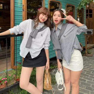 (Kèm khoác choàng thuỷ thủ) Áo sơ mi basic PEY kẻ sọc thêu chữ HAVANA AO393