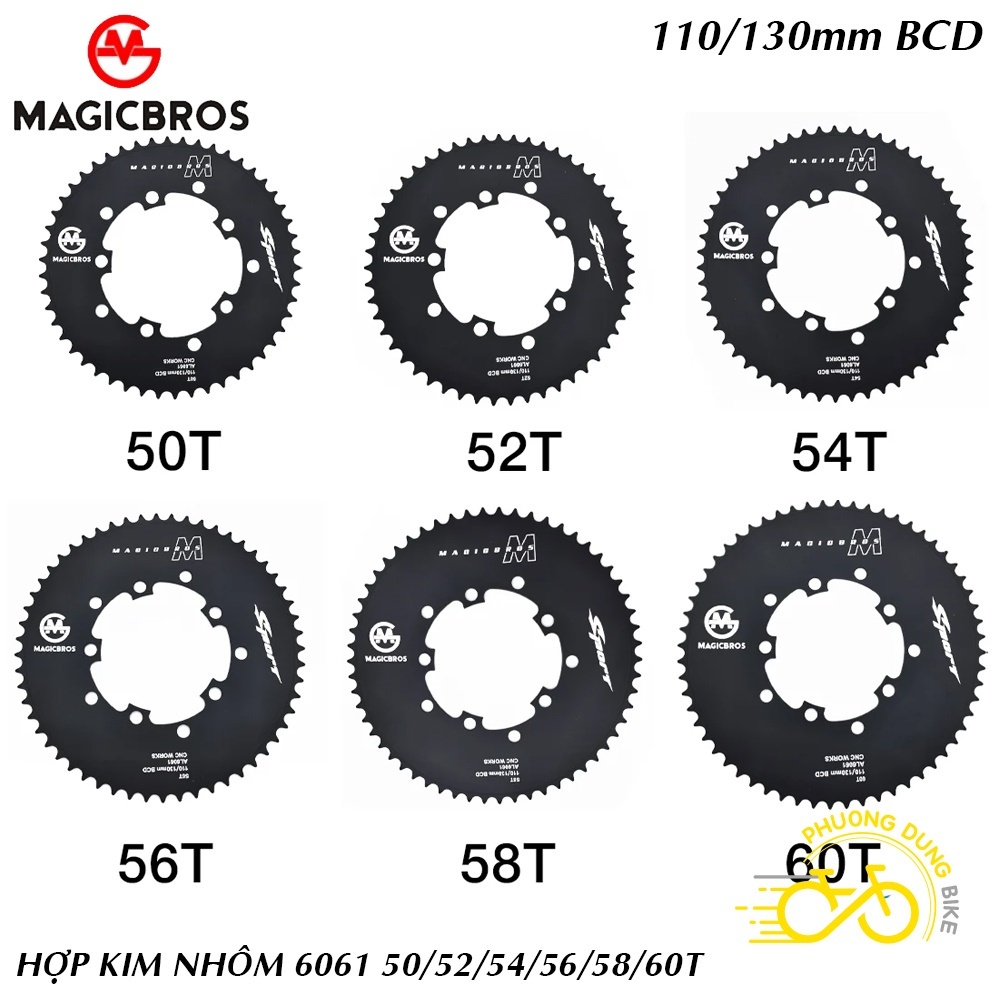 Đĩa rời nhôm xe đạp MAGICBROS 110BCD 130BCD – 50T 52T 54T 56T 58T 60T