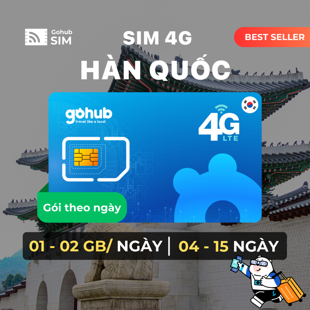 SIM Hàn Quốc 4G - Gói theo ngày (4 - 15 ngày) - Gohub tặng kèm que chọc SIM