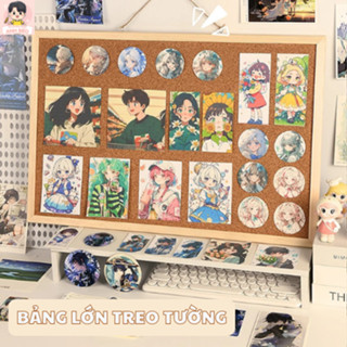 Bảng ghim gỗ bần khung gỗ treo ảnh giấy note ghi chú, Bảng gỗ treo tường ghim tranh ảnh, postcard