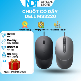 Chuột Máy Tính Có Dây Dell MS3220 3200 DPI 2 Nút Tắt Có Thể Lập Trình Siêu Nhẹ Chỉ 98.09 gam