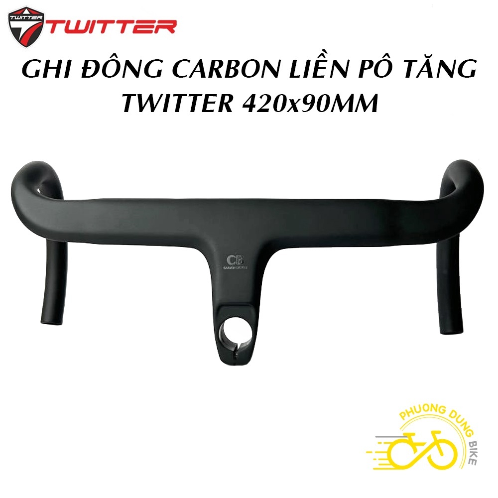 Ghi đông cong road liền pô tăng Carbon xe đạp TWITTER CB 420x90mm