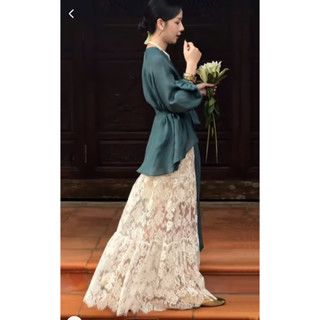 Chân váy ren hoa hồng dài dáng xoè tôn dáng, 2 lớp lót có bigsize NH59