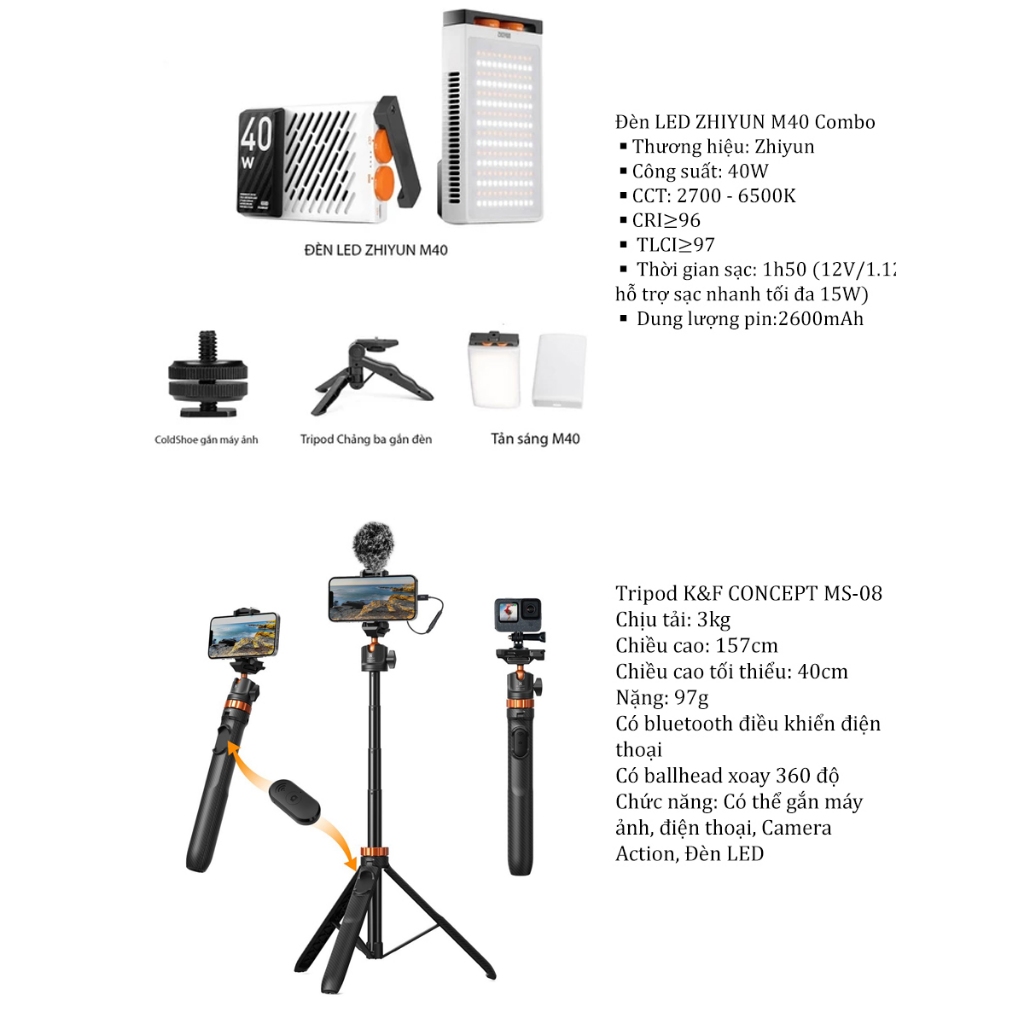 Combo Đèn LED Zhiyun M40 - Hàng chính hãng - M40 Combo1