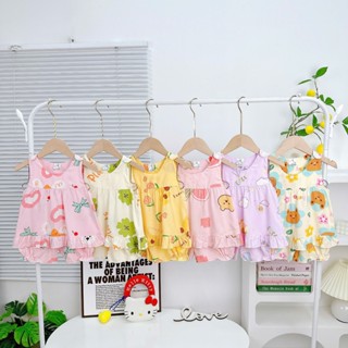 [6-13KG] Đồ Bộ bé Gái, Đồ Tôn Bé Gái, Đồ Bộ Bé Gái Vải Tôn (Vải Tole/Nanh) Mỏng Mát Mặc Nhà Cho Bé - Unibaby - BT104