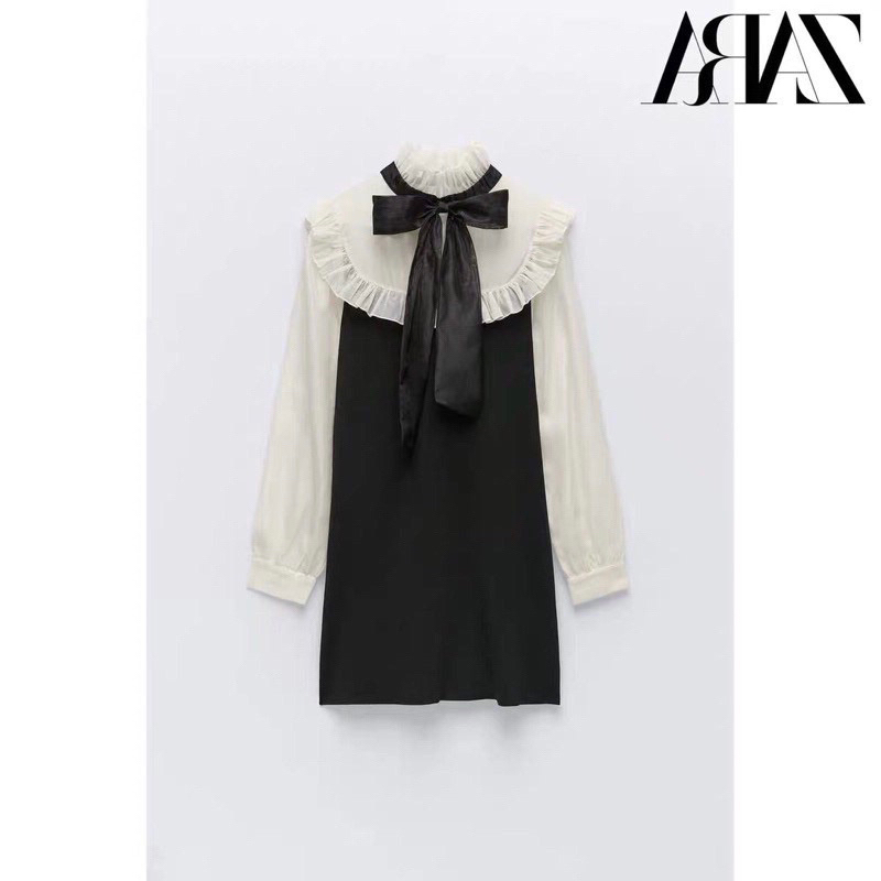 Đầm len mix voan cổ bèo ZR