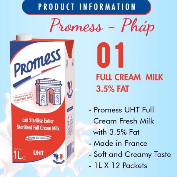 Date 1/2027 Full Cream Milk Sữa Tươi Promess Nguyên Kem Không Đường.