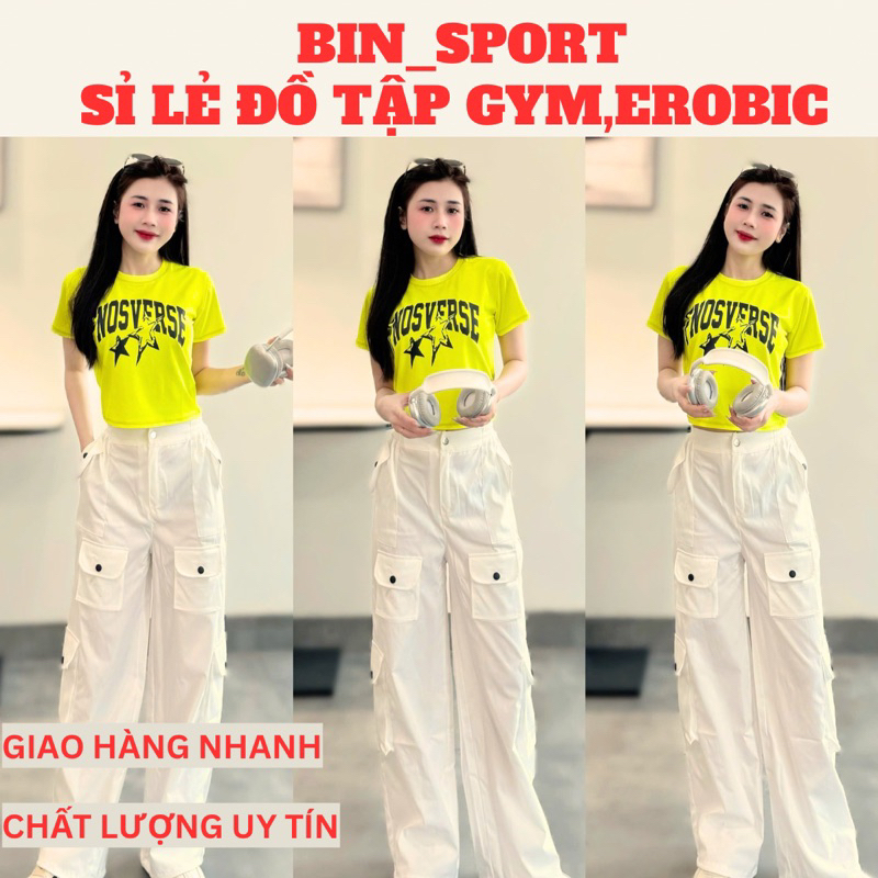 Bộ tập thể thao dân vũ, zumba, erobic, shuffledance, gym áo thun quần kaki xuông ống rộng có dây rút