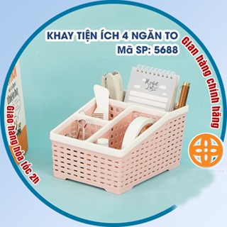 Khay nhựa tiện ích 4 ngăn Việt Nhật 2 size (5696/5688), khay 4 ngăn để bàn đựng bút, đồ dùng đa năng