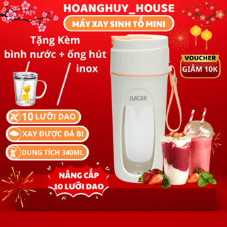 Máy xay sinh tố mini cầm tay đa năng 8 lưỡi, sạc pin tích điện 3000mAh, công suất 50W dạng cốc xay được đá bi 340ml