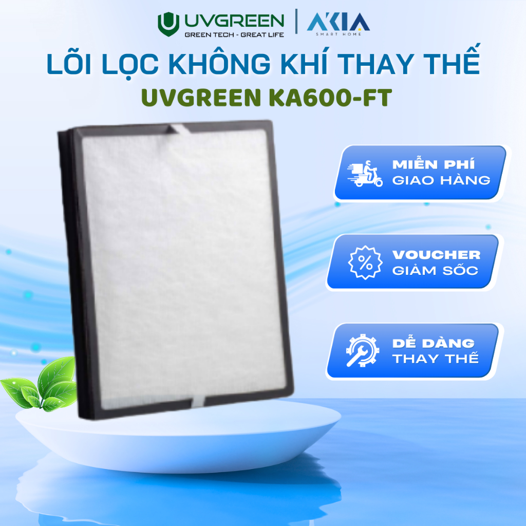 Lõi lọc diệt khuẩn cho Máy lọc không khí UVGREEN KA600 FT - Bộ lọc 3 lớp HEPA H13, Loại bỏ bụi mịn