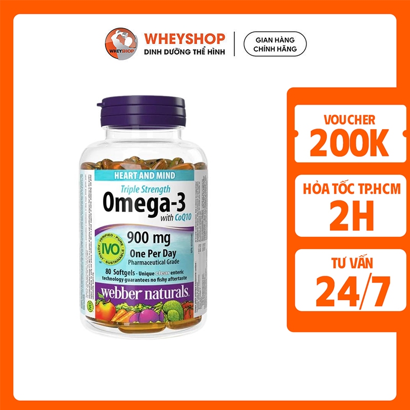 Viên uống bổ sung dầu cá Omega 3 Triple Strength With C0Q10 (80 viên) - WHEYSHOP
