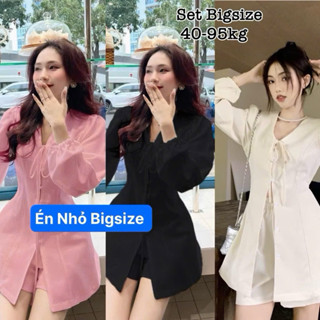  Thời Trang Bigsize - Set Áo Cột Dây Tay Dài Và Quần Bigsize có Bo Chun Thiết Kế Dự Tiệc Nữ Cao Cấp Xinh Đẹp 40-95KG 