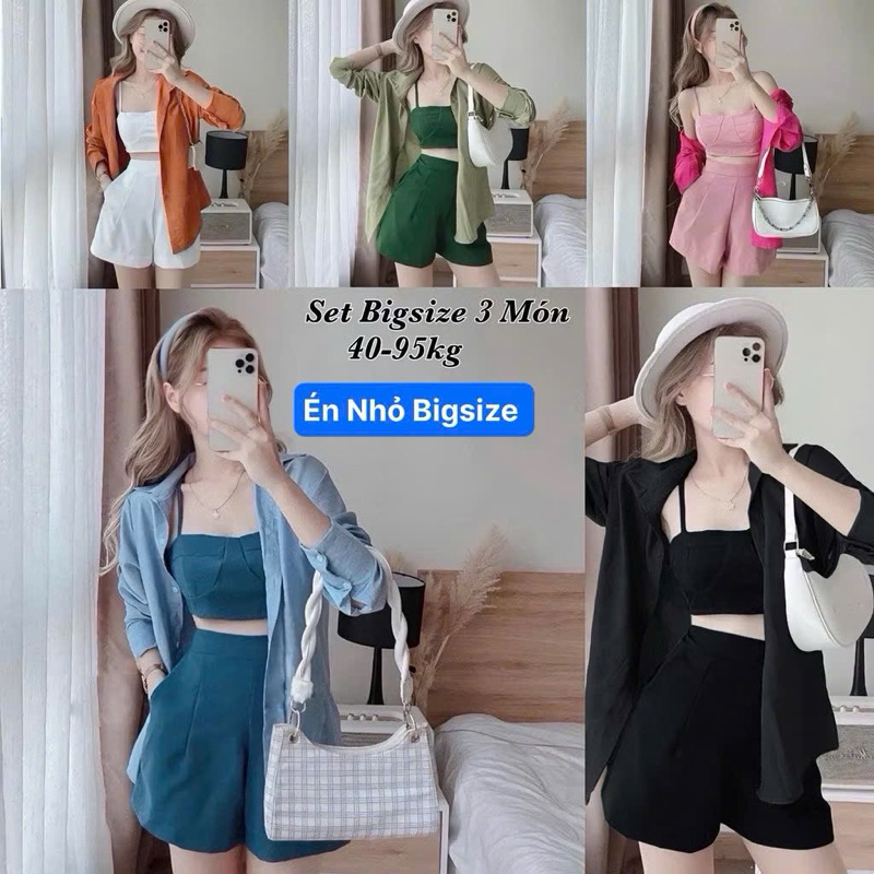 Set Bộ 3 Món (Lụa Chéo Thái + Lụa Mềm Áo Sơ Mi Cao Cấp) Đi Biển Hot Hit Diện Hè Có Bigsize Xinh Xắn Giá Rẻ 40-95kg 2219 | BigBuy360 - bigbuy360.vn