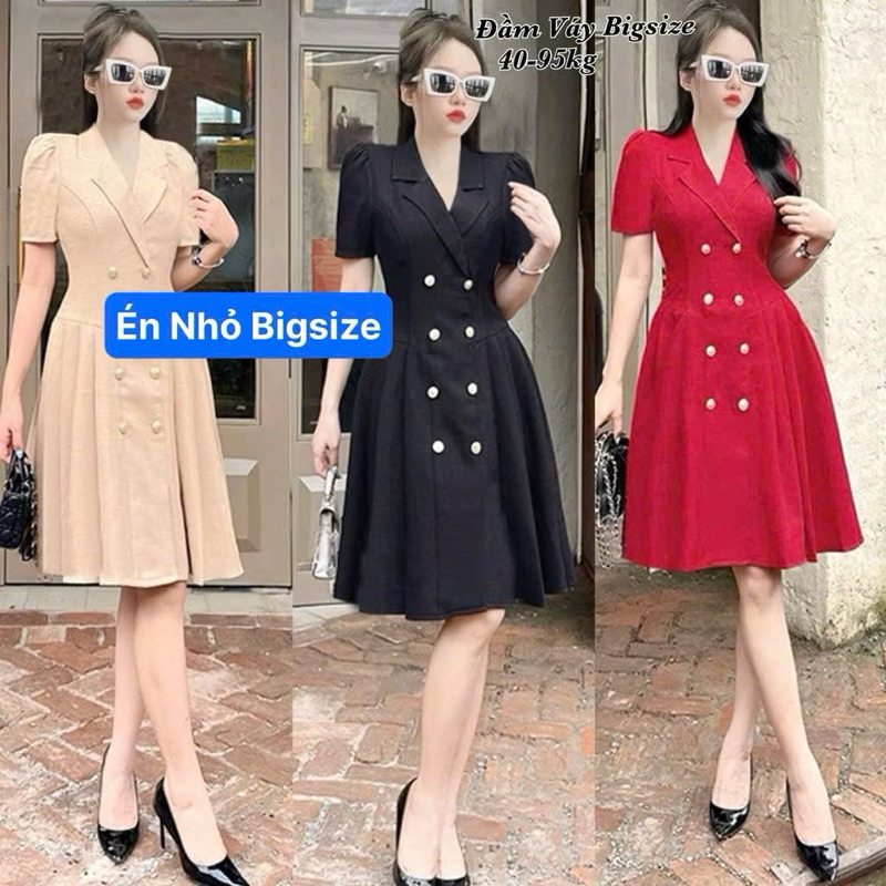 Thời Trang Én Nhỏ Có Bigsize - Đầm Váy Bigsize Nữ Đính Nút Xếp Ly Vải Linen Cao Cấp Dự Tiệc Cổ Vest 