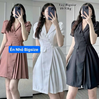 Thời Trang Én Nhỏ Có Bigsize - Đầm Váy Bigsize Nữ Vải Linen Cao Cấp Thiết Kế Dự Tiệc Cổ Vest Đắp Chéo Cúc Bọc 40-95kg