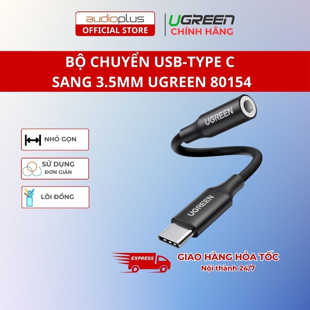 Bộ chuyển USB Type-C ra 3.5mm headphone audio hỗ trợ điện thoại Samsung mới Ugreen 80154-Chính hãng