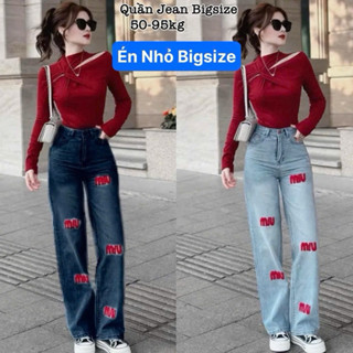   Ưu Đãi Độc Quyền TTS  Thời Trang Én Nhỏ Có Bigsize - Quần Jean Bigsize Nữ Thêu Chữ Màu Lưng Cao Kiểu Mới Sang 55-90kg 