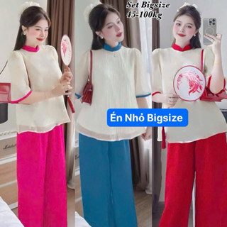 Set Bộ Đồ Bà Ba Bigsize Nữ Mặc Nhà, Đi Lễ Chùa Áo Hoa Cổ Tàu 2 Lớp Nút Ngọc Trai Kèm Quần Dài Vải Lụa Cao Cấp 50-95kg