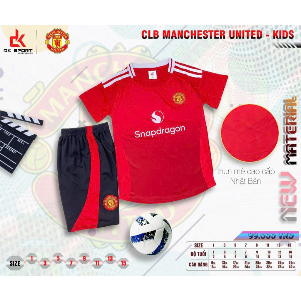 Bộ đồ đá banh CLB Mu trẻ em Màu Đỏ