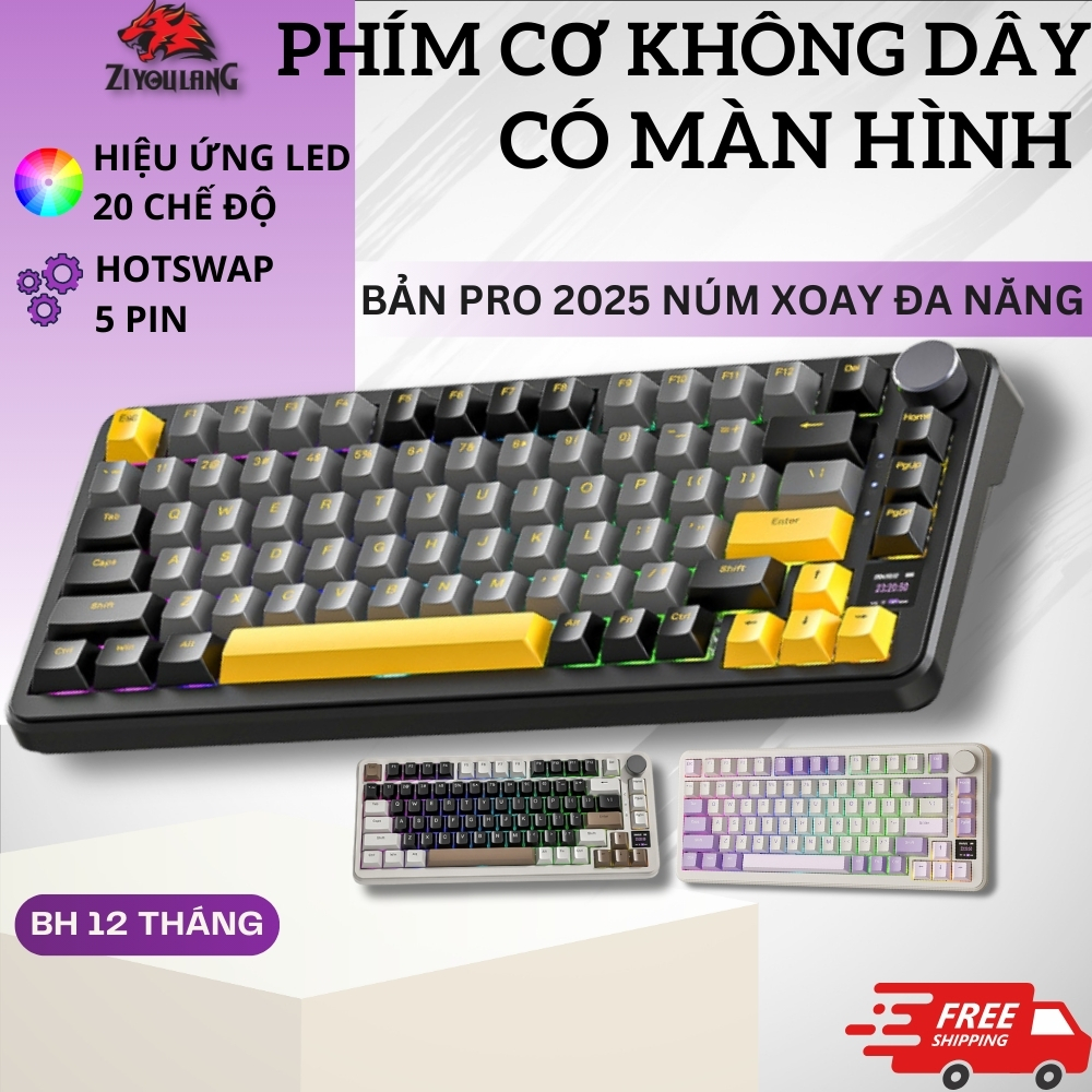 Bàn Phím Cơ Không Dây Attack Shark X85 Pro 2025 Hotswap 5 Pin Có Màn Hình Hiển Thị + Núm Xoay Media