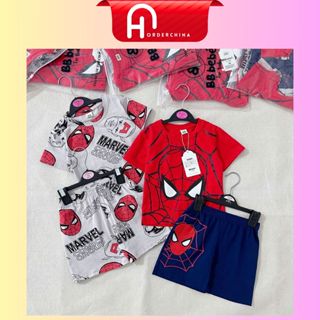 Set 2 bộ siêu nhân nhện marvel cộc tay cho bé trai tone đỏ ghi cực chất - HNOrderChina