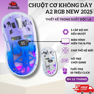  Chuột Không Dây Silent Free Wolf A2 - Màn Hình Hiển Thị Pin Thiết Kế Trong Suốt Led RGB Sáng Rực Rỡ 